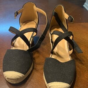 Talbots Black and Tan Espadrille Wedges
